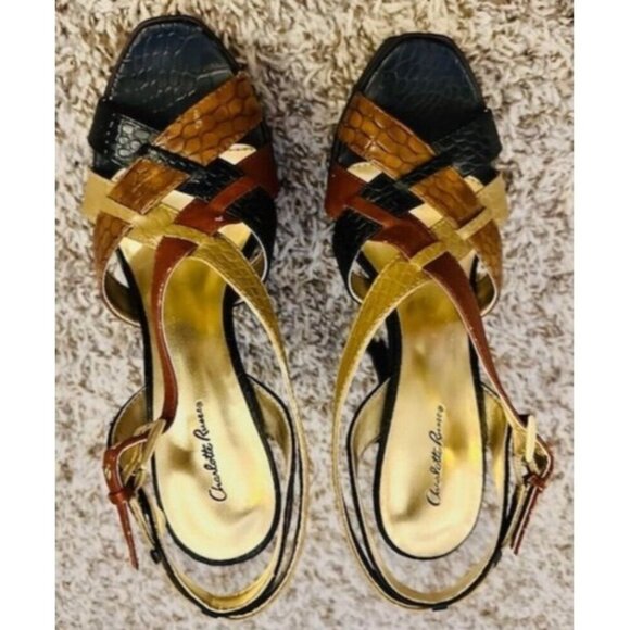 Charlotte Russe NEW Strappy High Heel Sandals Multi-Color Snake Print Peep Toe 8 - Picture 1 of 7